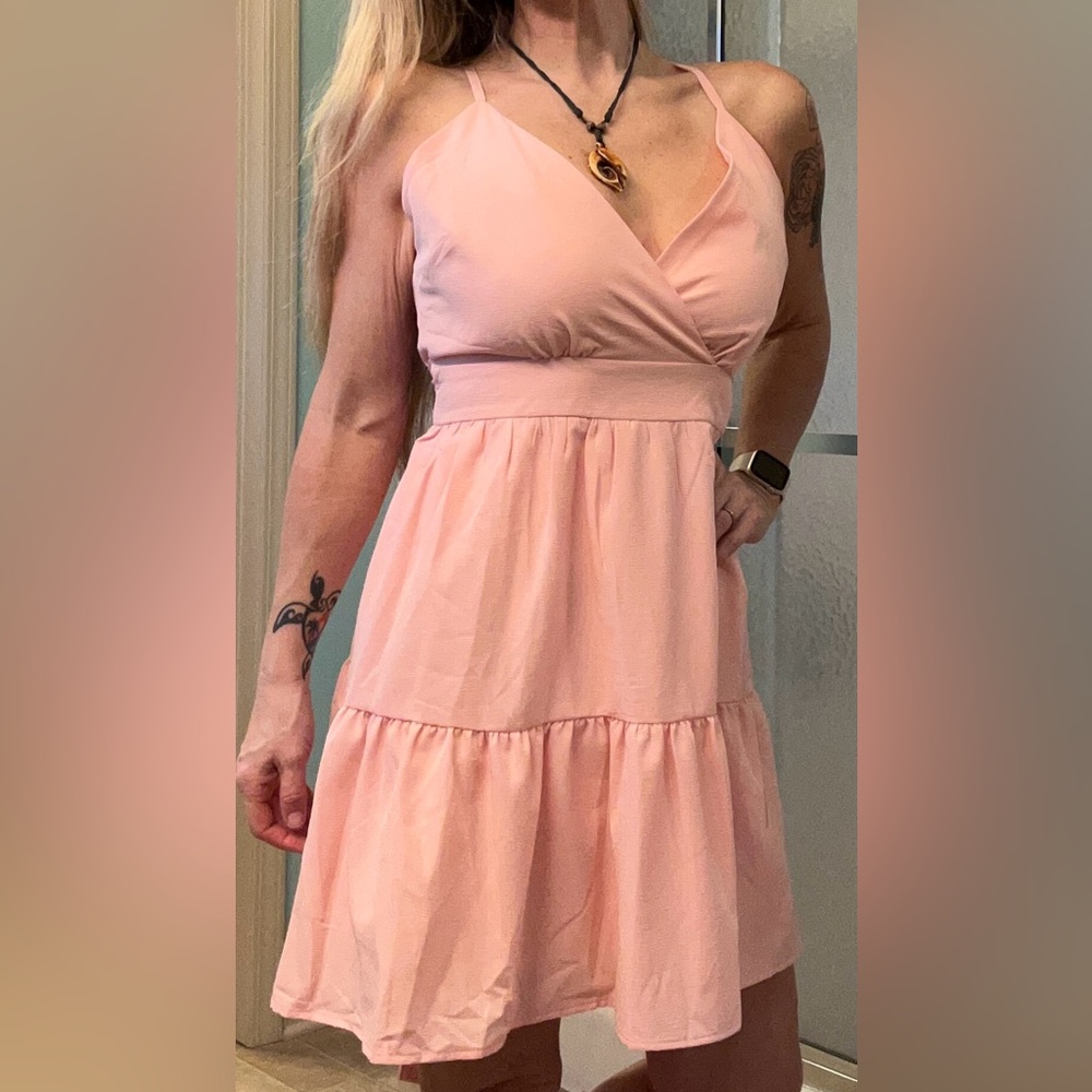 Bubblegum Pink cross back spaghetti strap dress, sz M